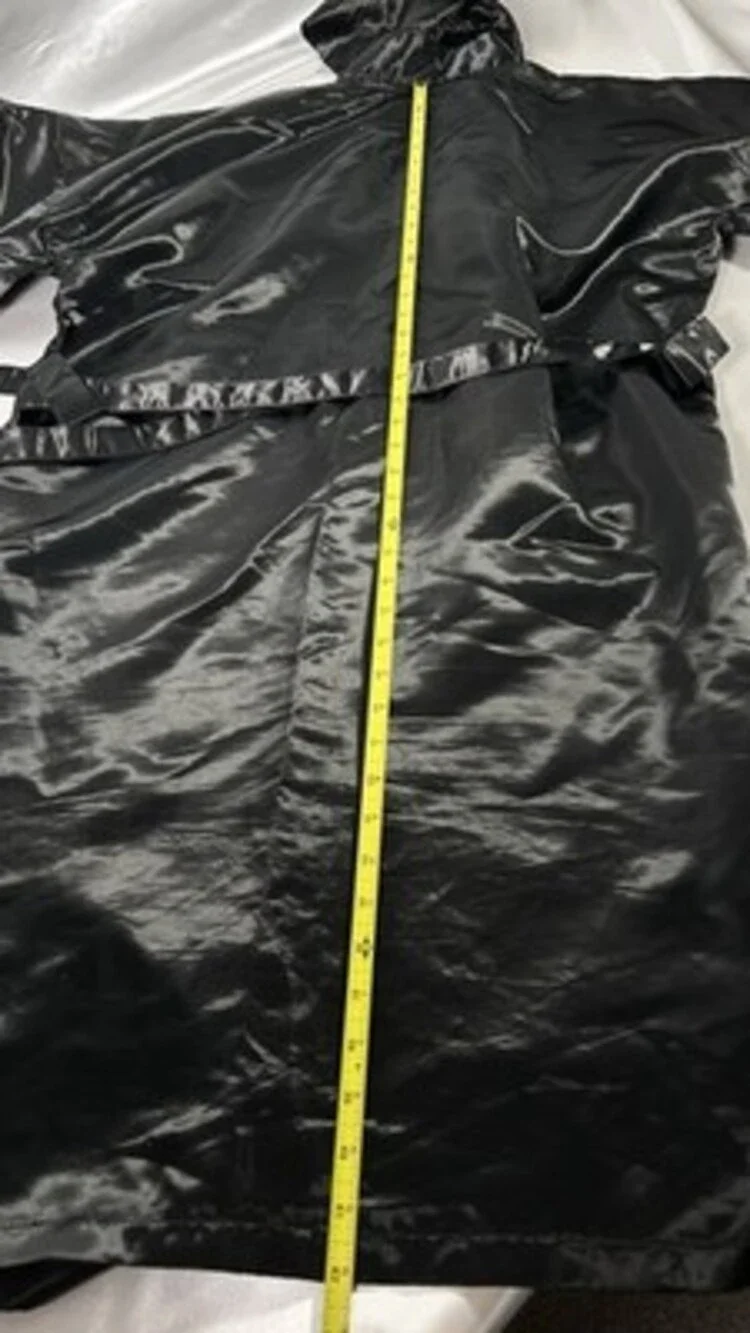 TITLE BOXING SHINY SATIN GLANZ ALL BLACK ROBE HOODED SIZE S FULL LENGTH